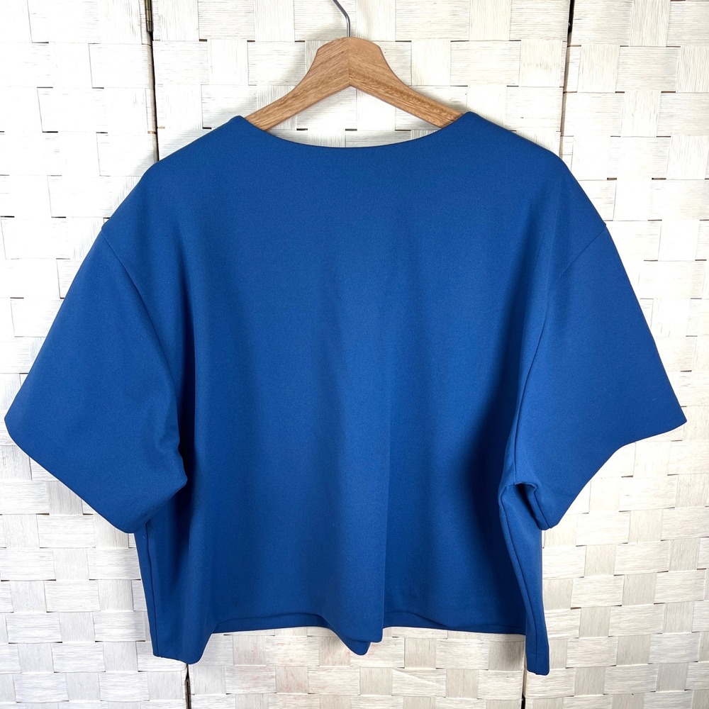 UNIQLO Crepe Jersey T-Shirt 65 Blue Crew Neck Boxy Fit Oversized Short Sleeve XL - Picture 4 of 8